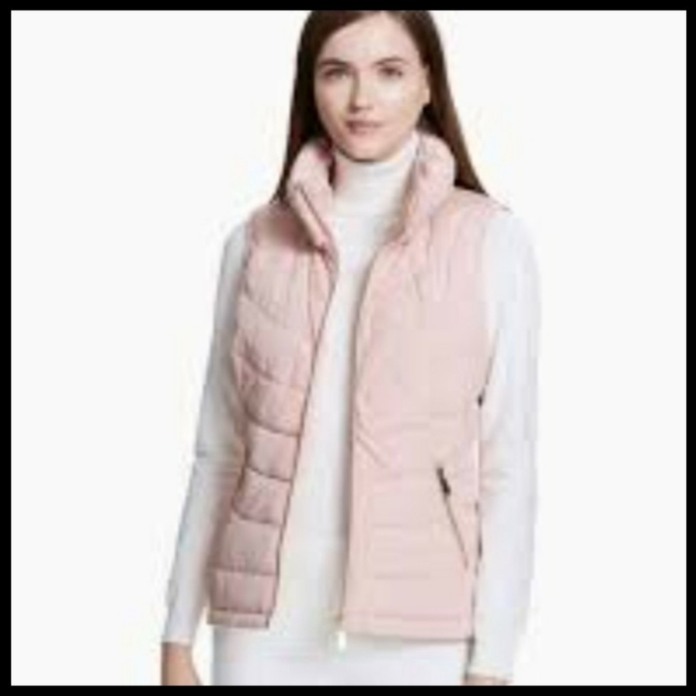 Calvin Klein Seamed  Puffer  Vest Blush in Metalic
